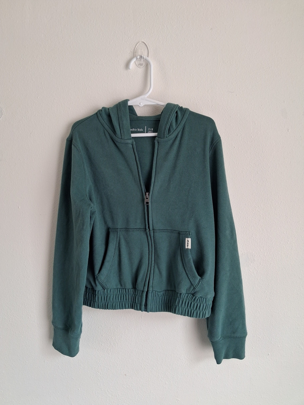 Abercrombie Kids Teal Ribbed Full Zip Hoodie Size 7/8 Elastic Hem Hooded